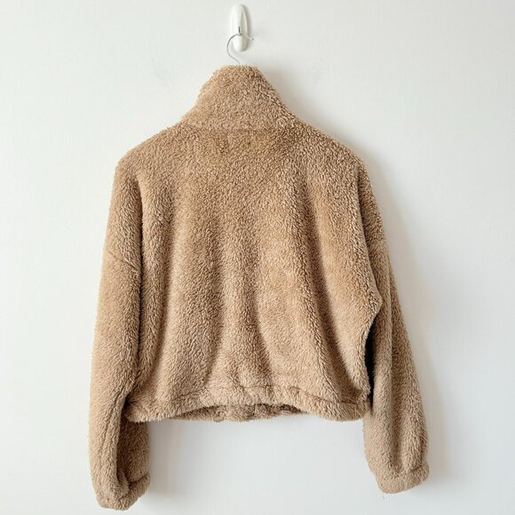 Aritzia Sunday Best Fuzzy Teddy Full Zip Sweater Tan Brown Size Small - Picture 5 of 7